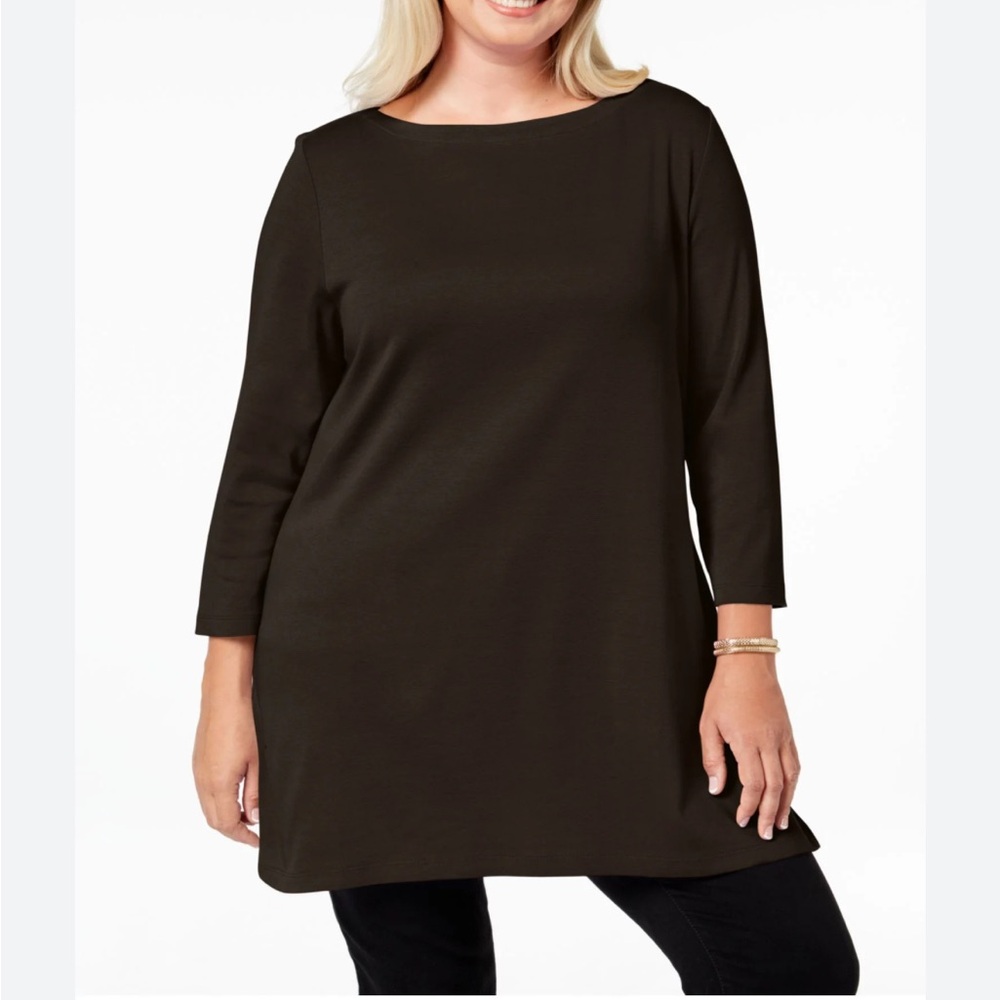 Karen Scott Black Boatneck 3/4 Sleeve Tunic Top